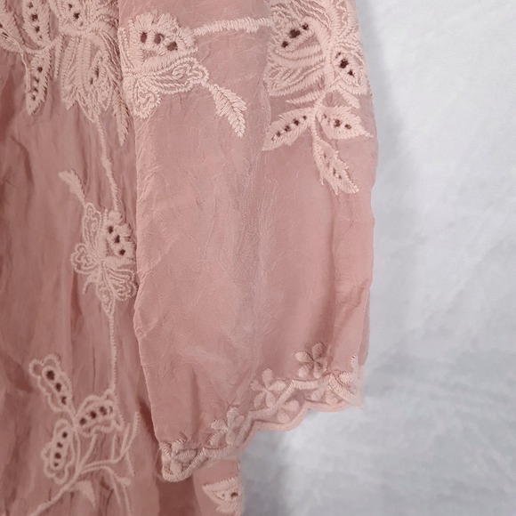 Johnny Was Tunic Shirt Womens XS Pink Embroidered Boho Peasant Top Floral Lace - Picture 6 of 16